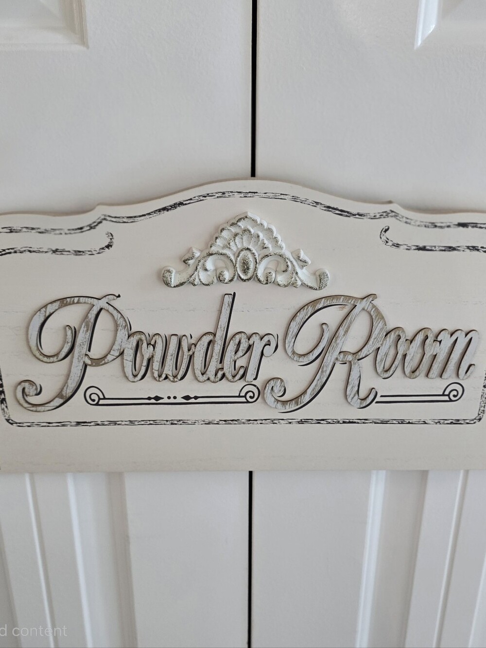 "Powder Room" Distressed Cream/Brown Wall Sign
